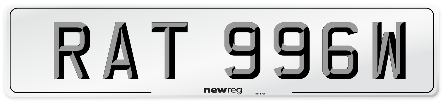 RAT 996W Number Plate from New Reg